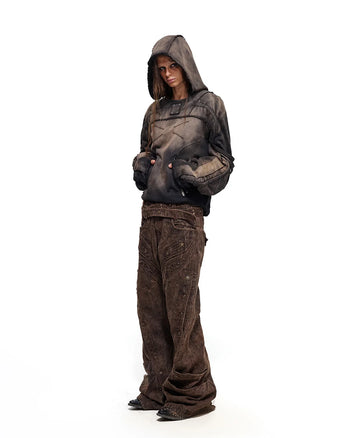 Personsoul Ruched Cropped Washed Hoodie