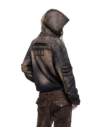 Personsoul Ruched Cropped Washed Hoodie