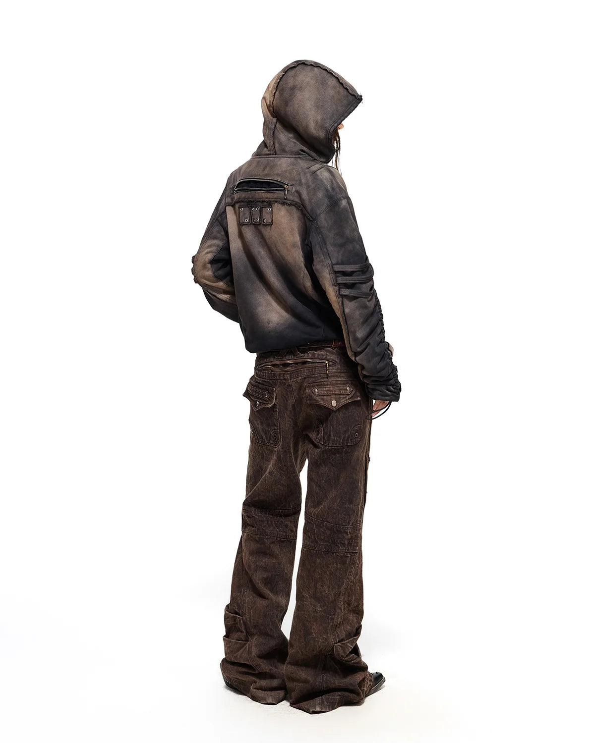 Personsoul Ruched Cropped Washed Hoodie