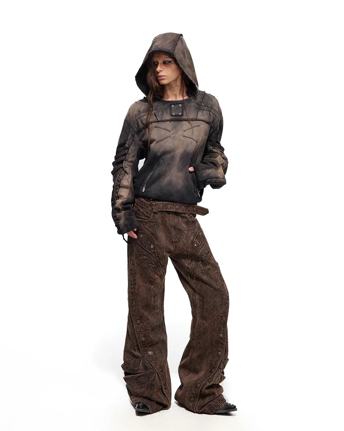 Personsoul Ruched Cropped Washed Hoodie