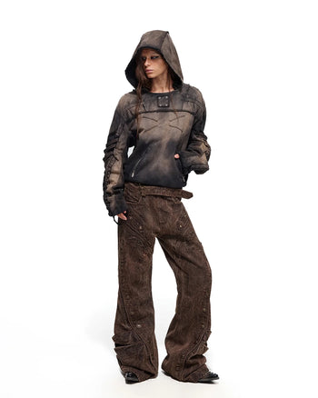 Personsoul Ruched Cropped Washed Hoodie