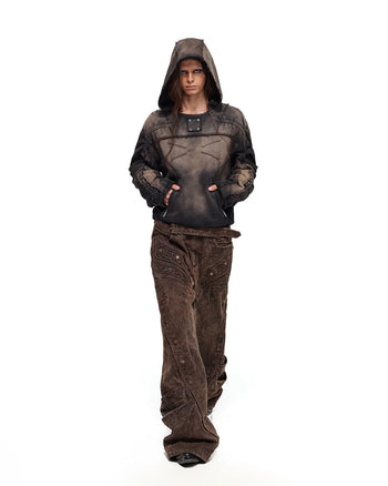 Personsoul Ruched Cropped Washed Hoodie