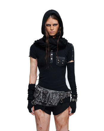 Personsoul Asymmetric-Hem Long Sleeve with Detachable Sleeves Black