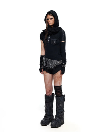 Personsoul Asymmetric-Hem Long Sleeve with Detachable Sleeves Black
