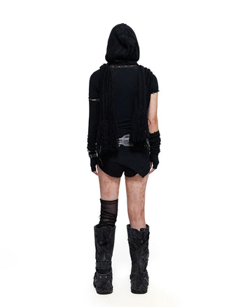 Personsoul Asymmetric-Hem Long Sleeve with Detachable Sleeves Black