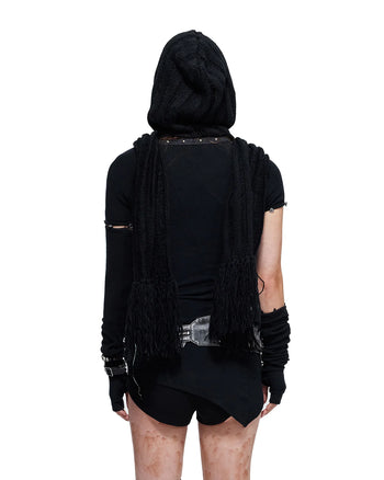 Personsoul Asymmetric-Hem Long Sleeve with Detachable Sleeves Black