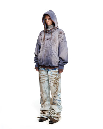 Personsoul Shield-Shoulder Hooded Sweatshirt Blue