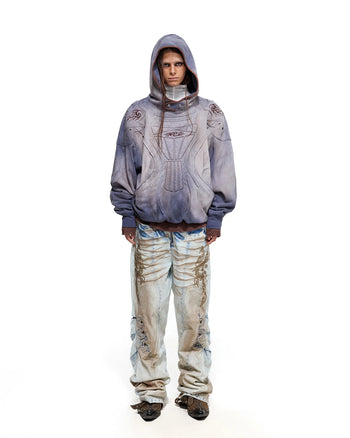 Personsoul Shield-Shoulder Hooded Sweatshirt Blue