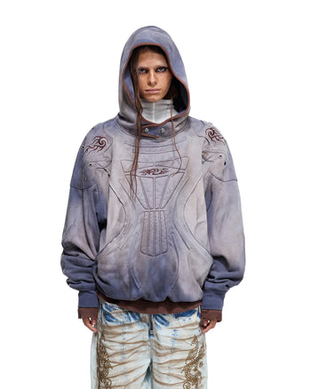Personsoul Shield-Shoulder Hooded Sweatshirt Blue