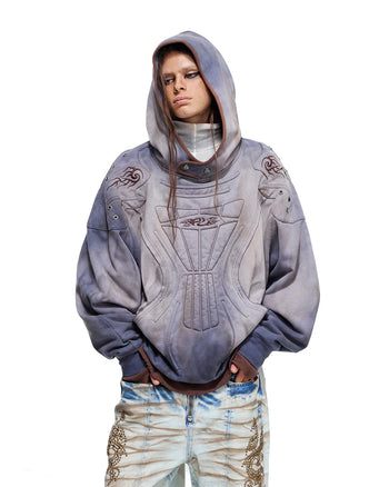 Personsoul Shield-Shoulder Hooded Sweatshirt Blue