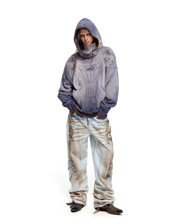 Personsoul Shield-Shoulder Hooded Sweatshirt Blue