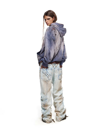 Personsoul Shield-Shoulder Hooded Sweatshirt Blue