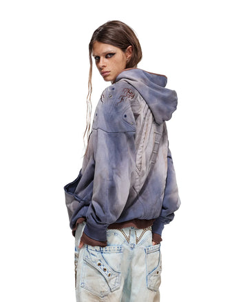 Personsoul Shield-Shoulder Hooded Sweatshirt Blue