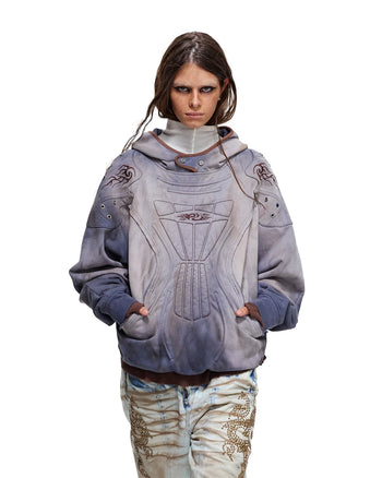 Personsoul Shield-Shoulder Hooded Sweatshirt Blue