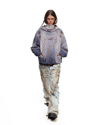 Personsoul Shield-Shoulder Hooded Sweatshirt Blue