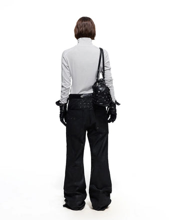 Personsoul Rhinestone Panel-Line Turtleneck Gray