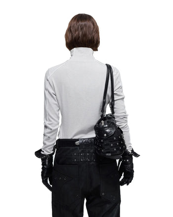Personsoul Rhinestone Panel-Line Turtleneck Gray