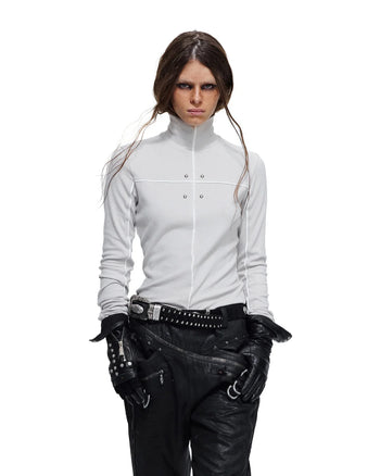 Personsoul Rhinestone Panel-Line Turtleneck Gray