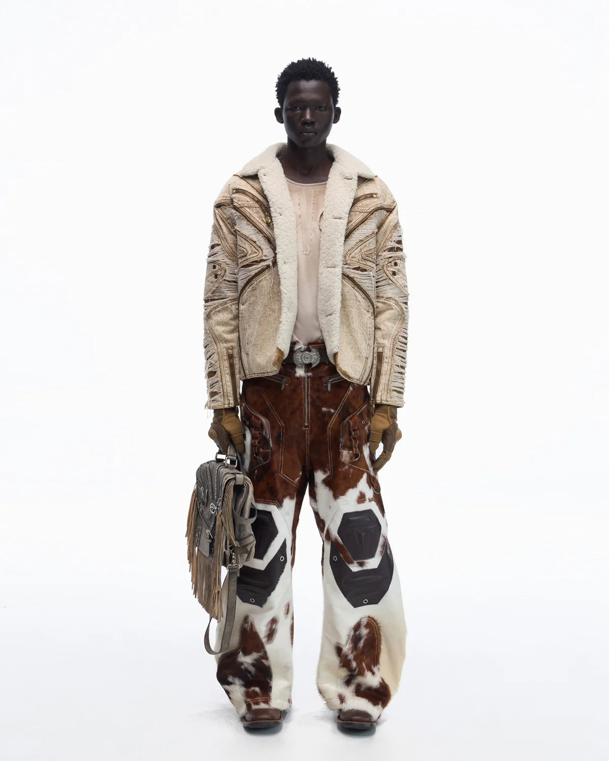 Personsoul Hair-On Cowhide Armor Curved Pants