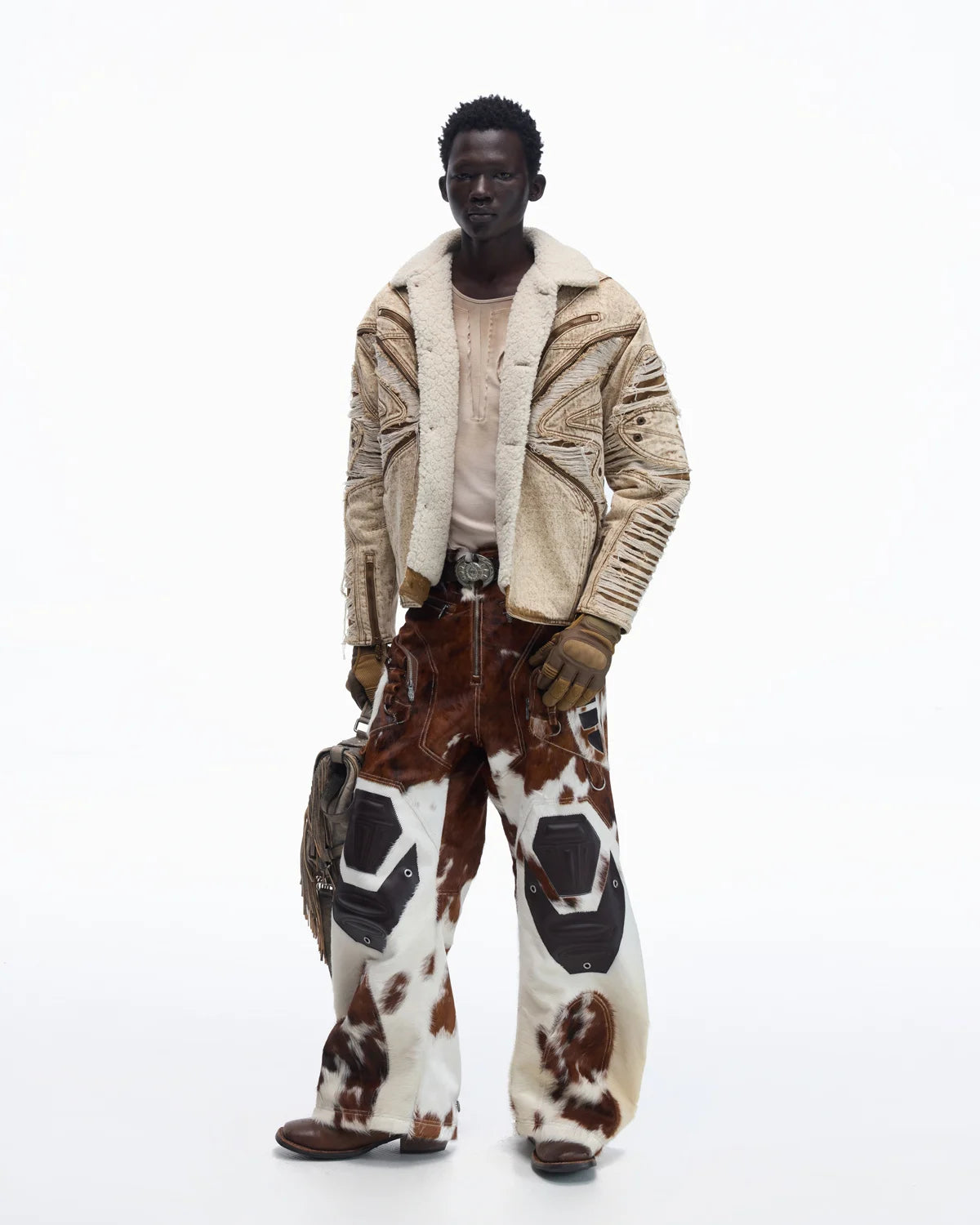 Personsoul Hair-On Cowhide Armor Curved Pants