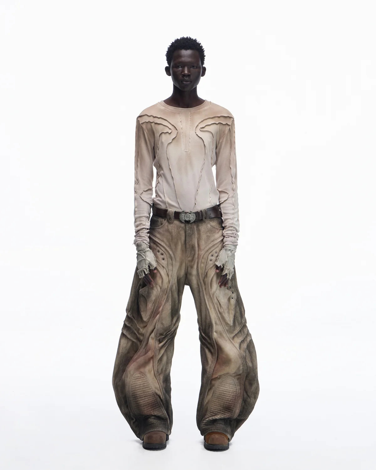 Personsoul Contrast Stitch Long Sleeve Top