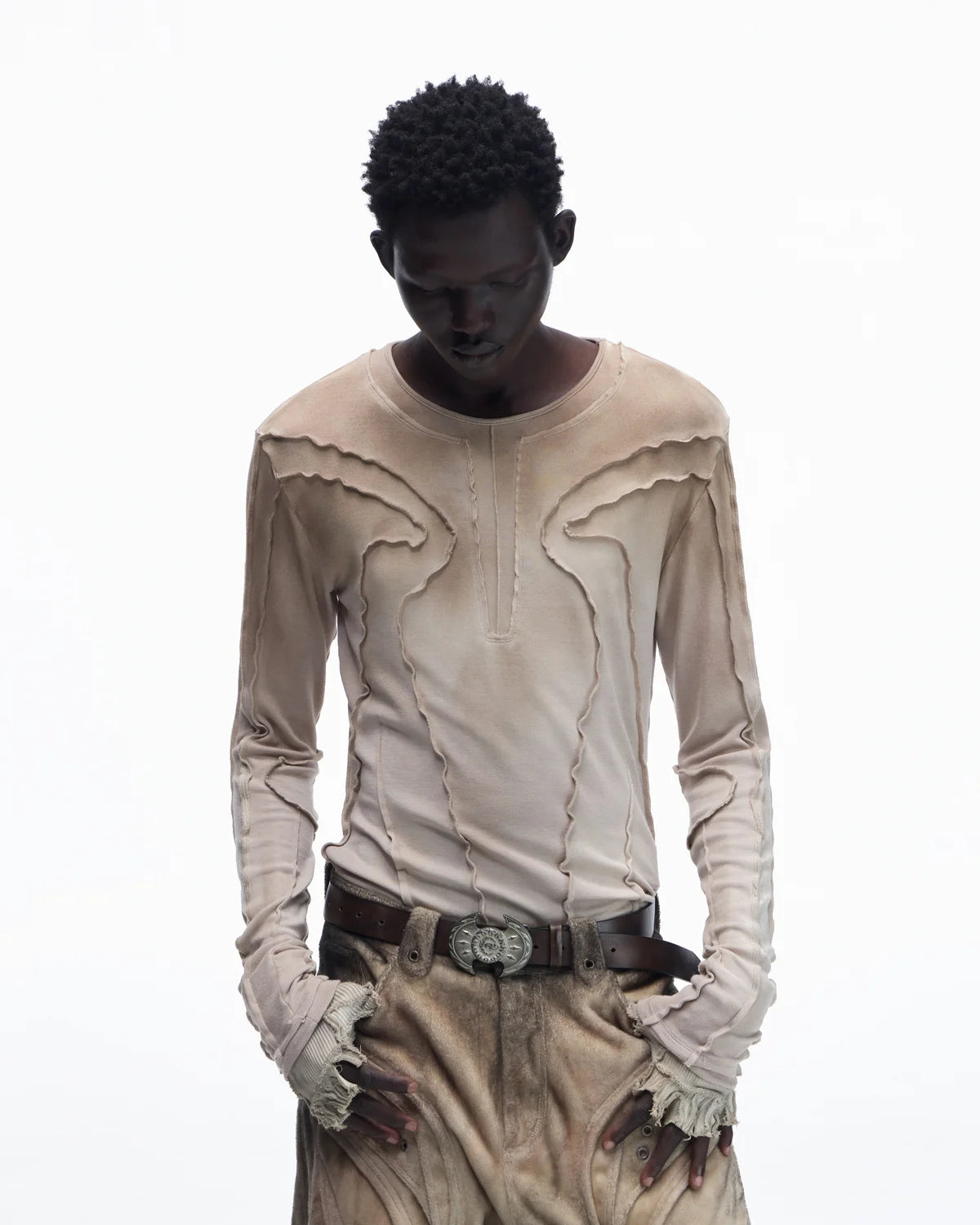 Personsoul Contrast Stitch Long Sleeve Top