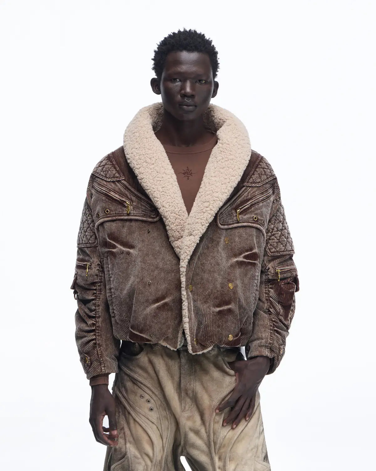 Personsoul Vintage Corduroy Puffer Jacket In Brown
