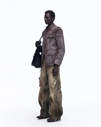 Personsoul Asymmetrical Front Elephant-Embossed Leather Jacket