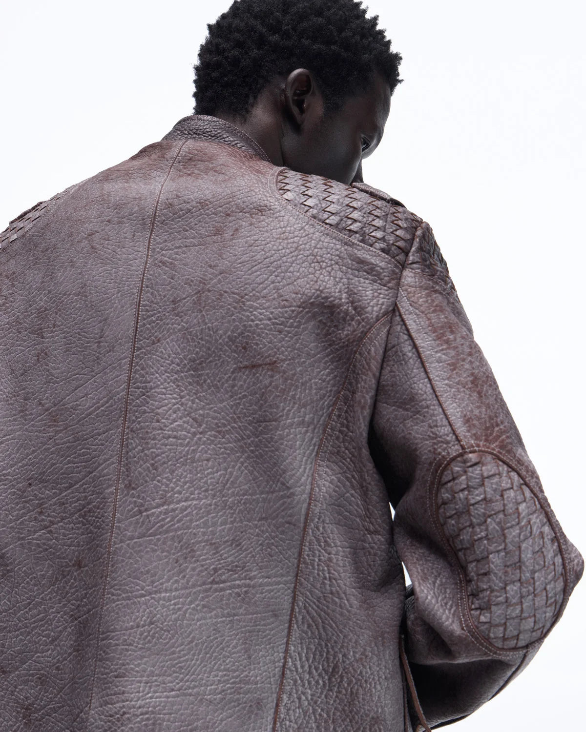 Personsoul Asymmetrical Front Elephant-Embossed Leather Jacket