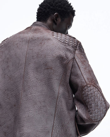 Personsoul Asymmetrical Front Elephant-Embossed Leather Jacket