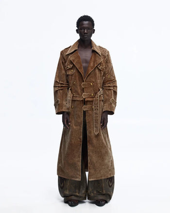 Personsoul Vintage Corduroy Trench Coat with Adjustable Length