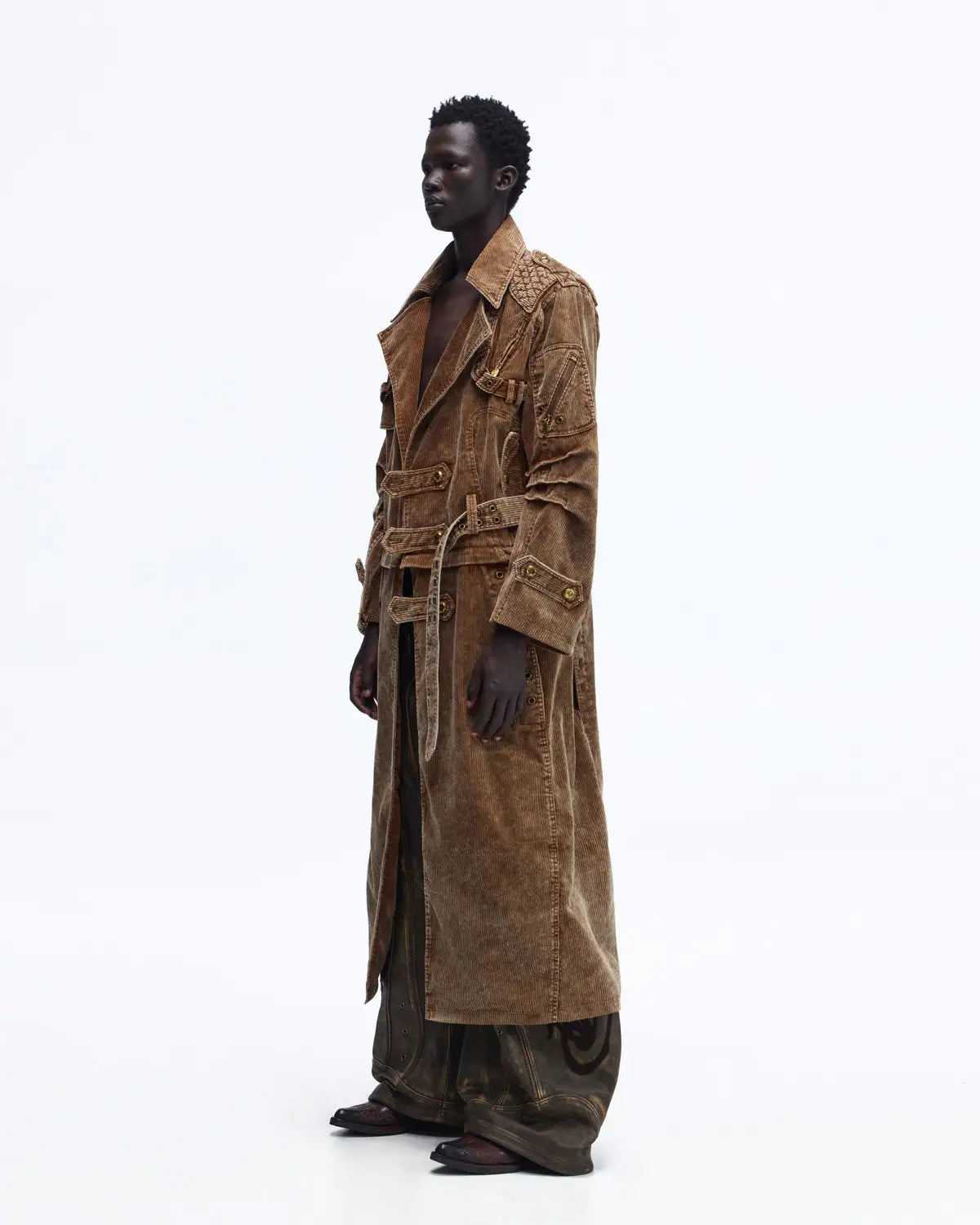Personsoul Vintage Corduroy Trench Coat with Adjustable Length