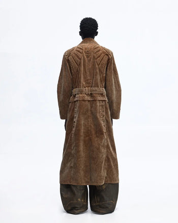 Personsoul Vintage Corduroy Trench Coat with Adjustable Length