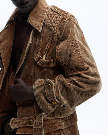 Personsoul Vintage Corduroy Trench Coat with Adjustable Length