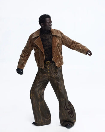 Personsoul Vintage Corduroy Trench Coat with Adjustable Length