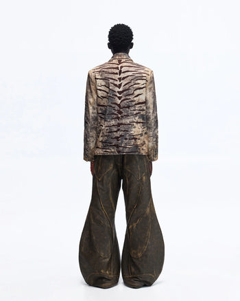 Personsoul Structured Totem Curved-leg Calf Leather Pants