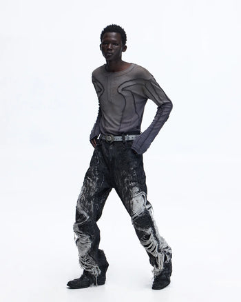 Personsoul Contrast Stitch Long Sleeve Top