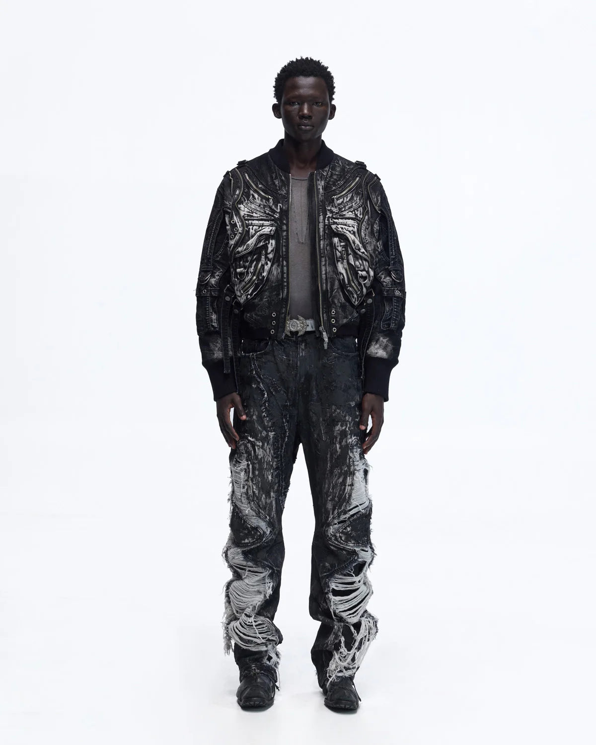 Personsoul Deconstructed & Washed Denim Utility Jacket