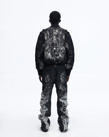 Personsoul Deconstructed & Washed Denim Utility Jacket