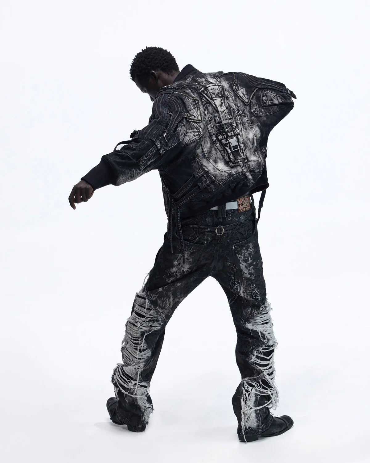 Personsoul Deconstructed & Washed Denim Utility Jacket