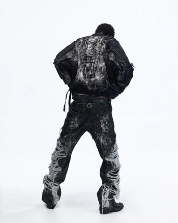 Personsoul Deconstructed & Washed Denim Utility Jacket