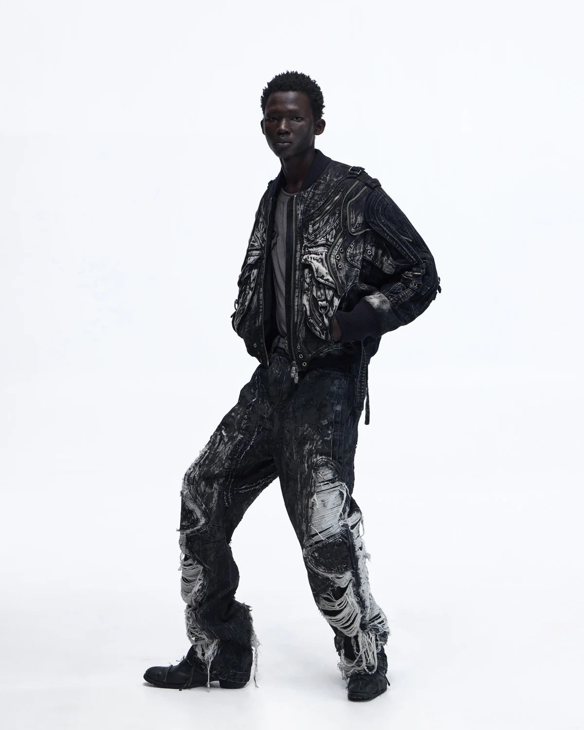 Personsoul Deconstructed & Washed Denim Utility Jacket