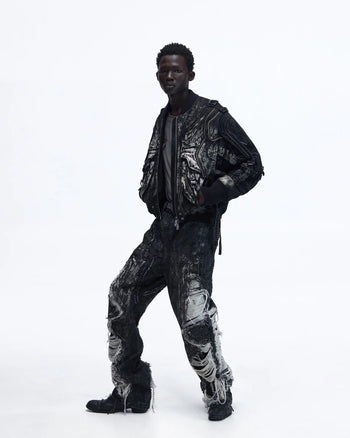 Personsoul Deconstructed & Washed Denim Utility Jacket