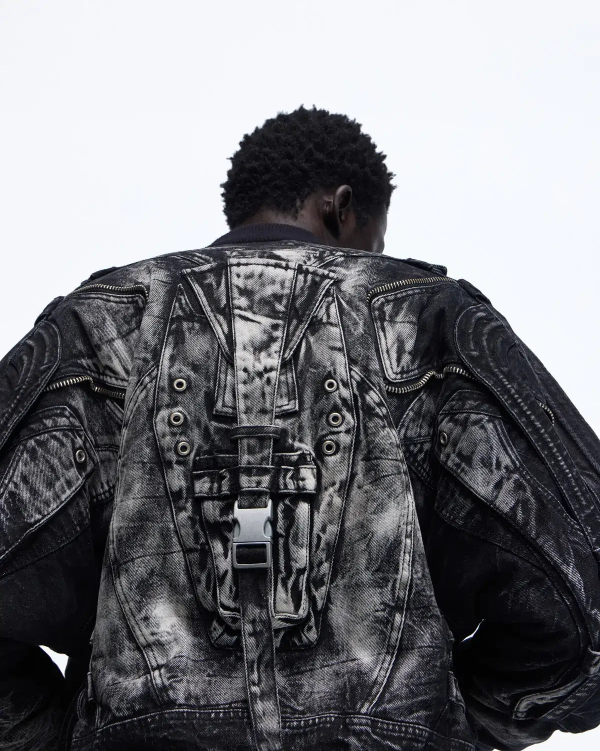 Personsoul Deconstructed & Washed Denim Utility Jacket