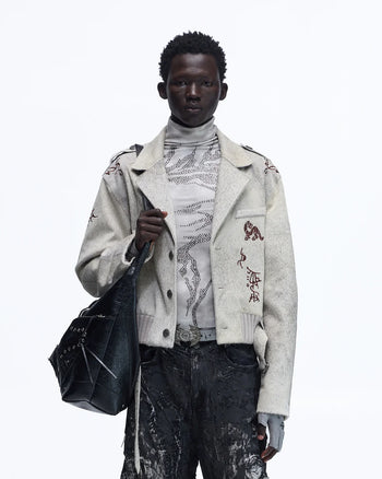 Personsoul Horse-Embroidered Leather Notch Collar Blazer