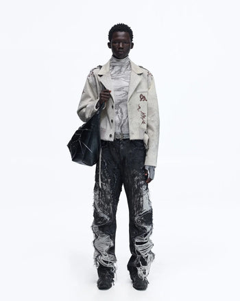 Personsoul Horse-Embroidered Leather Notch Collar Blazer