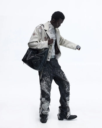 Personsoul Horse-Embroidered Leather Notch Collar Blazer