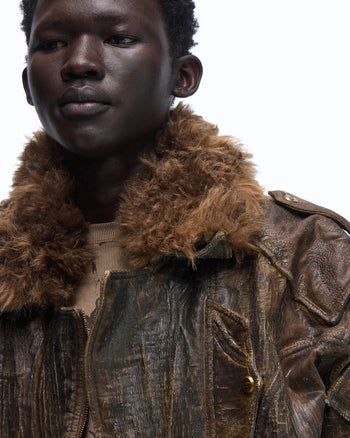 Personsoul Waxed Vintage Detachable Fur Collar Jacket