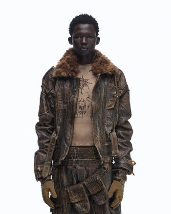 Personsoul Waxed Vintage Detachable Fur Collar Jacket