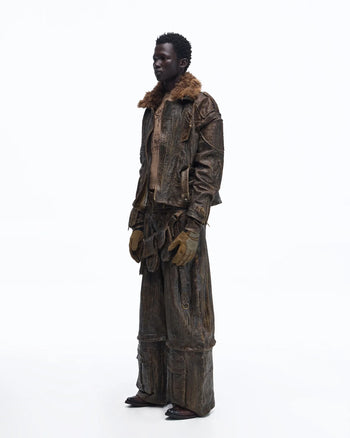 Personsoul Waxed Vintage Double-Waist Cargo Pants